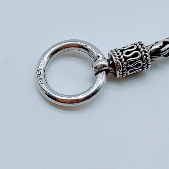 Vintage Sterling Silver Byzantine Chain Black Onyx Pendant Necklace